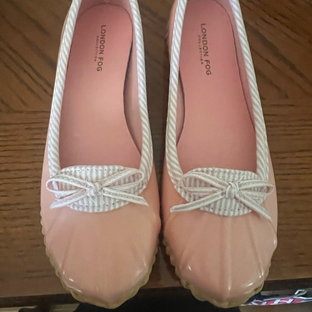 London Fog Women's Pink Flats with Striped Bow
